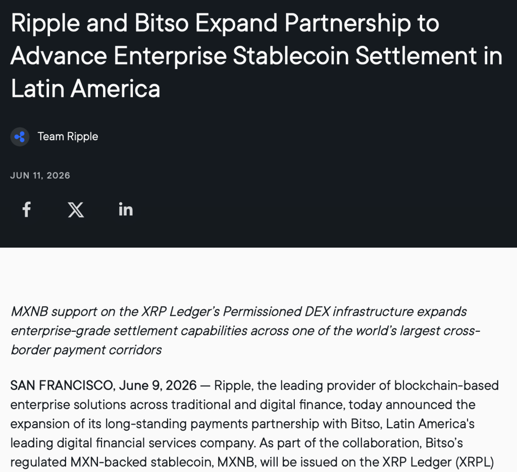 Ripple Crypto Expands MXNB Stablecoin on XRP Ledger – Right here Is How It May Remodel US-Mexico Funds – BlockNews Ripple Crypto Expands MXNB Stablecoin on XRP Ledger – Right here Is How It May Remodel US-Mexico Funds – BlockNews