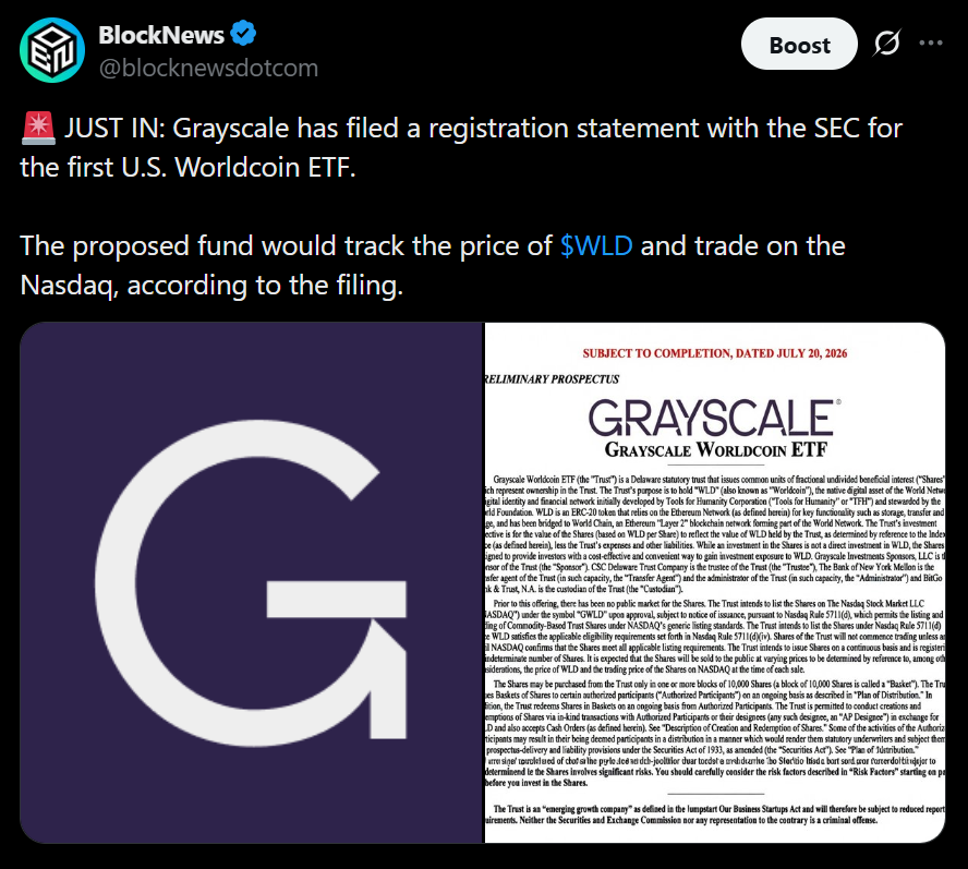 Grayscale Recordsdata Worldcoin ETF – Right here Is Why Altcoin Funds Maintain Increasing – BlockNews Grayscale Recordsdata Worldcoin ETF – Right here Is Why Altcoin Funds Maintain Increasing – BlockNews