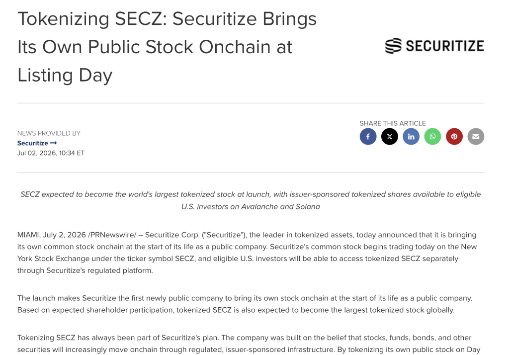 Securitize Public stock Onchain