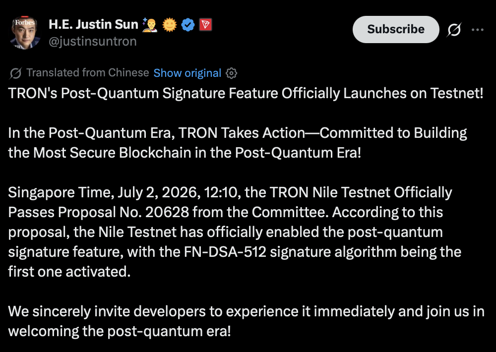 Tron Post-quantum