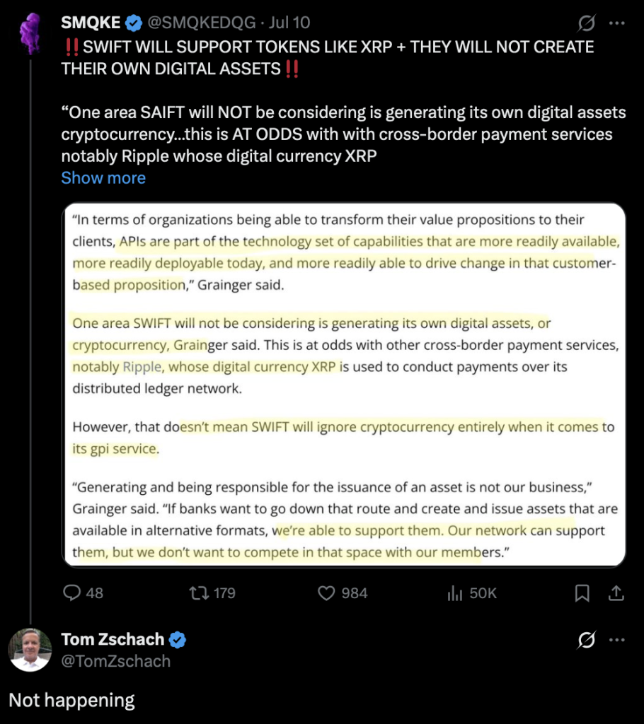XRP on SWIFT