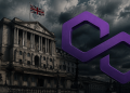 Historic government building in London with a large purple Chainlink logo overlay.