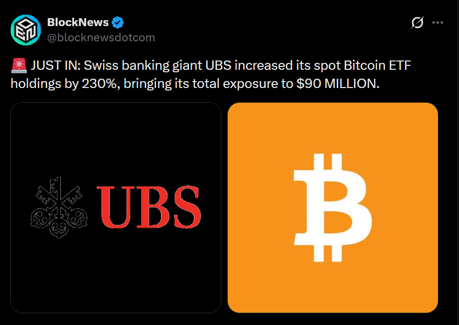 UBS Expands Bitcoin ETF Stake to M – Right here Is Why the Transfer Issues for Crypto – BlockNews UBS Expands Bitcoin ETF Stake to M – Right here Is Why the Transfer Issues for Crypto – BlockNews